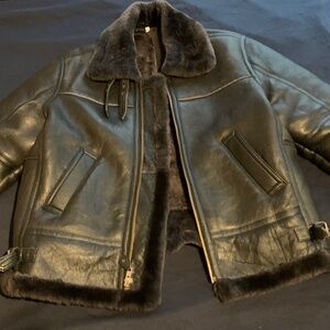 Genuine Shearling Black Aviator/ Bomber Coat